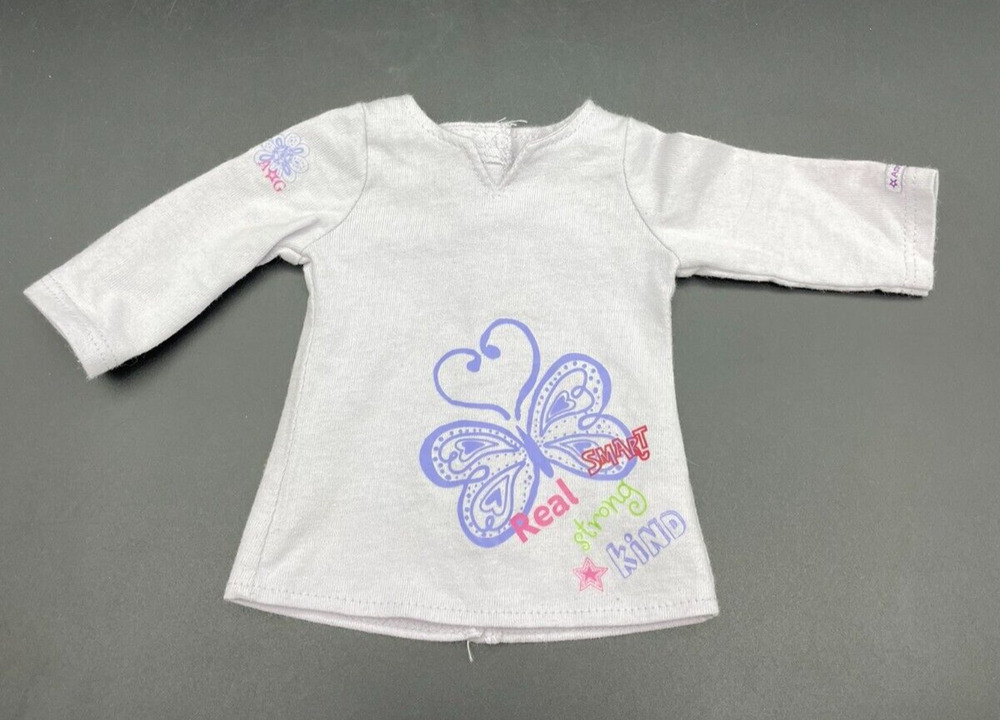 American Girl Doll Shirt Top Long Sleeve White Real Smart Strong Kind Butterfly